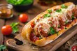 American Italian fast food cheesy meatball sub with marinara sauce
