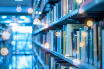 Poster - Blurred background with bookshelf in library