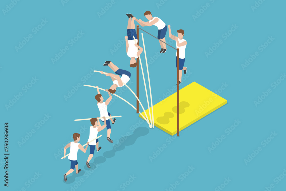 3D Isometric Flat Vector Illustration of Jumping With Pole, Athlete ...