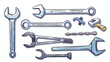 Wrench keys tools with builders detailed vector illu