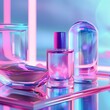 © KurmaStudio - Neon lights accentuate elegant perfume bottles on a sleek shelf