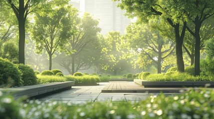 Poster - Urban park offers green spaces, outdoor leisure, and eco-friendly products for a sustainable city vibe.