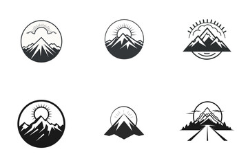 Wall Mural - mountain pics  and sun black and white vector illustration isolated transparent background, logo, cut out or cutout t-shirt print design,  poster, baby products, packaging design