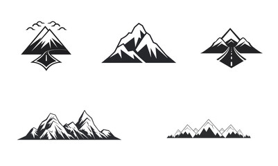 Wall Mural - mountain pics black and white vector illustration isolated transparent background, logo, cut out or cutout t-shirt print design,  poster, baby products, packaging design