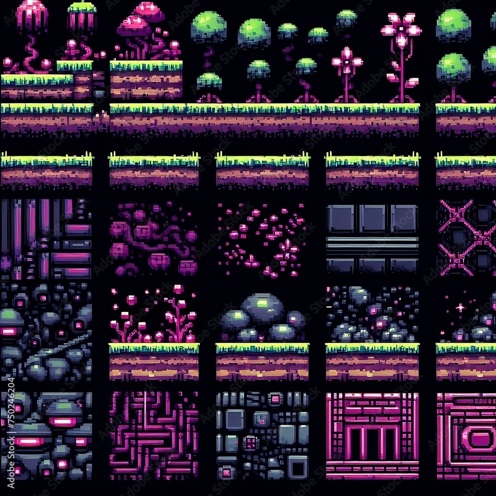Alien world pixel art tileset Stock Illustration | Adobe Stock