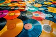 Muster von vielen bunten Schallplatten, Konzept retro Musik