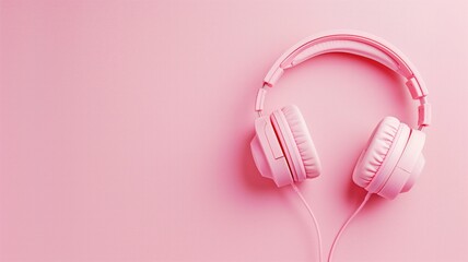 Pink headphones on a pastel background, modern music concept