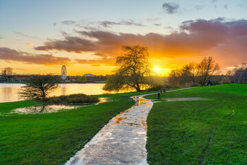 Canvas Print - Beautiful sunset at the Willen Lake. Milton Keynes. England