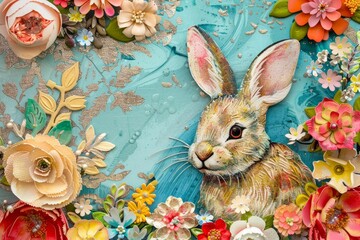 Wall Mural - A Burst of Spring Joy: Handcrafted Easter Cards Adorned with Vibrant Flowers, Playful Bunnies, and Sparkling Glitter, Bringing the Essence of Easter to Life