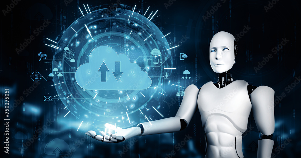 XAI 3d illustration AI robot using cloud computing technology to store ...