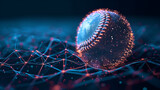 Fototapeta  - futuristic baseball in glossy material with analytics hud details isolated on black background. generative ai