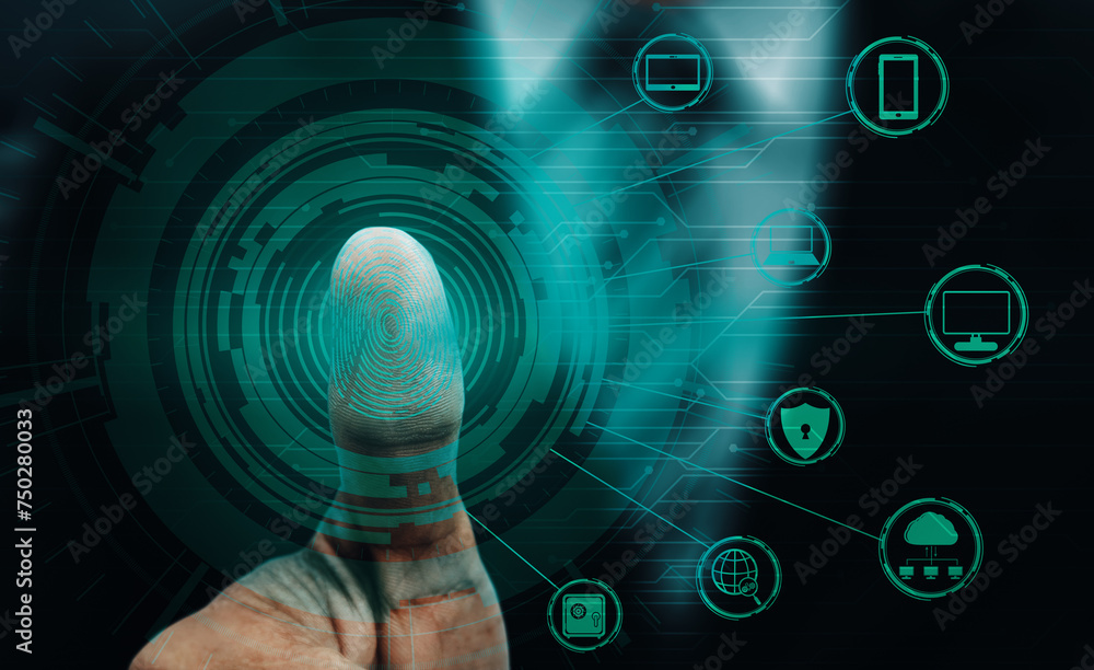 Fingerprint Biometric Digital Scan Technology. interface showing man ...