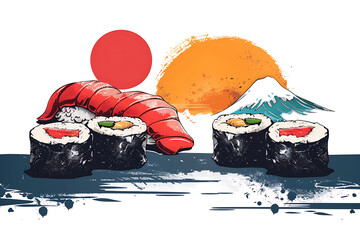 Japanese cuisine poster, seafood, sushi concept
