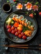 © artisticmeridian - Elegant Sushi Platter in Dark Gray and Crimson