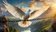 beautiful peace white dove flying to get released out of a chain, freedom and victory concep