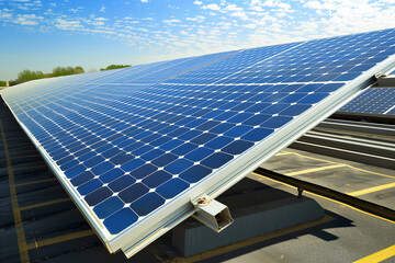 Expansive Solar Panel Array Under Cloud-Speckled Sky