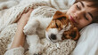 Woman and Dog Find Comfort in the bed