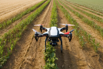 Wall Mural - Using quadcopters in crop fields Ai generative.