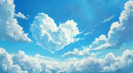blue sky with a heart-shaped cloud background