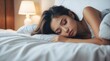 Sleeping beautiful attractive model filipina young woman on bed from Generative AI