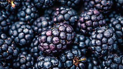 Wall Mural - full frame of fresh and ripe blackberries background - AI Generated