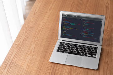 Software development programming on computer screen for modish application and program coding