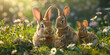 A group of bunnies in a field of grass Whiskered Wonders Grazing in Greenery.AI Generative 