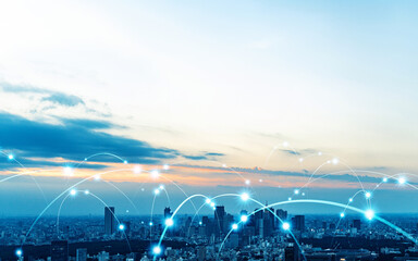 Aufkleber - Modern city and wireless communication network concept. Smart city. Digital transformation. Visual with copy space for advertisements and banners