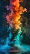 © Jesse - The image depicts an abstract and vibrant turbulent flow of colored ink merging into water. A gradient of hues transitions from a deep blue at the bottom, through teal and turquoise, into warm orange,