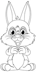 Poster - Line art of a cheerful, sitting cartoon rabbit.