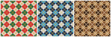 Seamless Diagonal Square Shape Patterns With Lines In Red Green Blue Brown And White For Textile Design. 