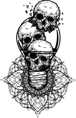 Wall Mural - tattoo art broken light bulb and skull drawing sketch black and white