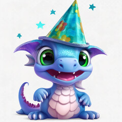 Wall Mural - dragon with a birthday cap