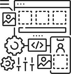 Aufkleber - UX and UI designer, IT specialist icon for mobile app or user interface software development, line vector. Mobile application developer or IT digital specialist in UI and UX programming and technology