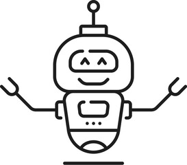 Poster - Robot line and outline icon. Isolated vector automaton or artificial intelligence symbol. Tech sign embodying futuristic chatbot innovation with streamlined design conveying essence of modern robotics