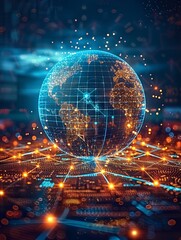 A glowing globe with a network of lines surrounding it