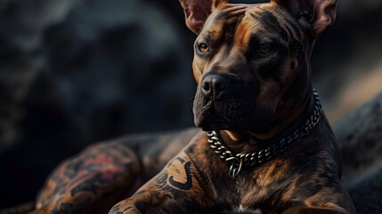 Sticker - muscular and tattooed dog