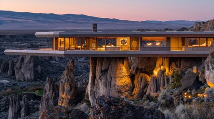 This beautiful house is anchored by a hidden foundation. It appears to float effortlessly above the surrounding landscape.