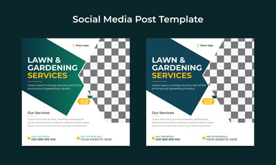 Wall Mural - Lawn or gardening service social media post and web banner template. Agro farm services social media post or web banner template.