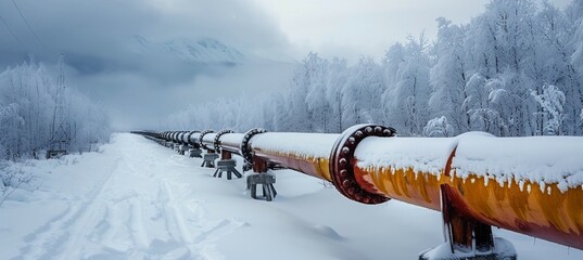 Wall Mural - LNG Liquified Natural Gas energy pipeline at winter. Generative AI technology.