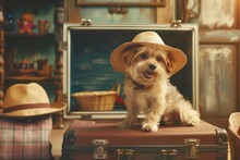 Dog In A Suitcase With Hat