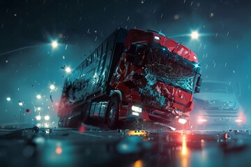 truck crash on the road at night