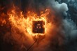 Electric outlet and cord engulfed in flames and plumes of smoke.