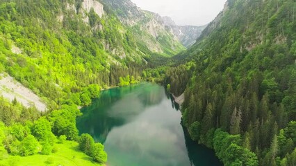 Wall Mural - Drone footage of a very beautiful lake in the mountains