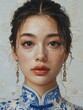 Oil paining portraits of pretty face Asian girl