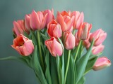 Fototapeta Tulipany - Vibrant Pink Tulips Bouquet on Soft Green Background for Elegant Spring Decor