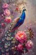 Sweet pink  theme color Classic luxury Chinese painting, style of elegance, peacock with flowers