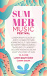 summer music festival poster template with abstract tropical sea wave vibes background vector illustration. 