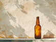 A white background enhances the unpolished authenticity of a beige and amber beer bottle.