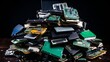 E-waste heap from discarded laptop parts, recycling concept, electronics industry waste management
